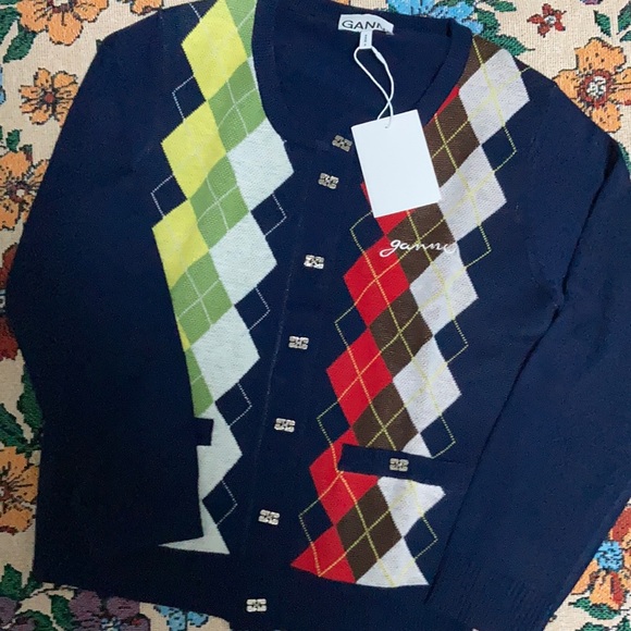 Women’s Ganni argyle Print cardigan size Small